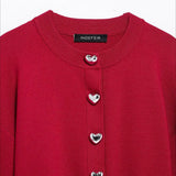 Knit O-Neck Heart Button Sweater