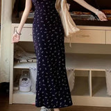 V-neck Waist-cinching Slim Floral Dress