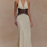 Lace Patchwork Backless Halter Boho Dress