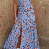 Off Shoulder Ruffle High Low Hem Floral Dress