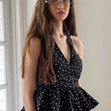 Vintage Polka Dot Tie Halter Crop Top