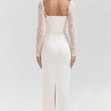 Long Sleeve Lace Satin Maxi Dress