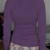 Ribbed Deep V Neck Knit Long Sleeve Tee