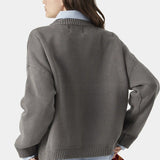 Embroidery Knit Slouchy Pullover Blouse
