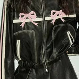 Vintage Faux Leather Bow Jacket