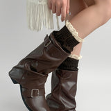 Crochet Lace Trim Cable Knit Boot Cuffs