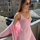 Solid V Neck Cotton Knit Bodycon Two Piece Set
