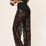 Lace Sheer High Waist Patchwork Straight Pants