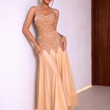 Contrast Sequins Mesh Panel Prom Dress
