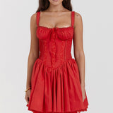Spaghetti Strap Lace Trim Ballet A Line Sleeveless Mini Dress