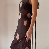 Vintage Polka Dot Sleeveless Bodycon Maxi Dress