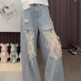 Lace Panel High Waist Wide Leg Jeans