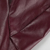 Burgundy Lapel Zip Leather Jacket