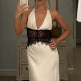 Lace Patchwork Backless Halter Boho Dress