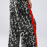 Chic Leopard Print Relaxed Wide Leg Pants