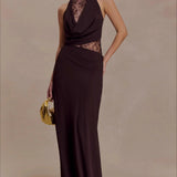 Halter Lace Cowl Bodycon Dress