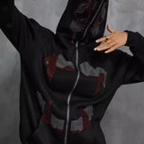 Rhinestone Zip Up Gothic Hoodie