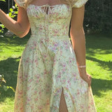 Printed Open Back Slim Split Floral Dress