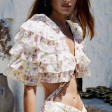 Ruffled Tiered Split Cake Skirt Two Piece Set
