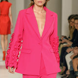 Ruffled Notched Long Sleeve Blazer