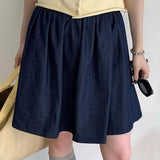 Vintage Blue High Waist A Line Denim Mini Skirt