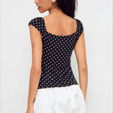 Polka Dot Low Back Slim Fit Short Sleeve Tank Top