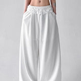 Lace Insert Ruffle Wide Leg Pants