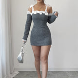 Lace Trim Off Shoulder Sweater Dress
