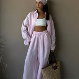 Cotton Loose Long Sleeve Shirt Pants Two Piece Set
