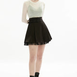 Women's Dark Daily Elastic Waist Pleated Gauze Style Personality with Detachable Waistband Skirt