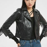Faux Leather Tassel Biker Jacket