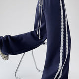 Lace Panel Athletic Wide Leg High Waist Pants