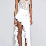 Lace Ruffle Hem Bodycon Cocktail Dress
