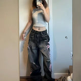 Vintage Print High Waist Wide Leg Jeans