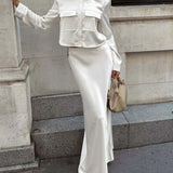White Slim Lapel Floor Skirt Office Two Piece Set