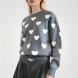 Round Neck Heart Knit Sweater