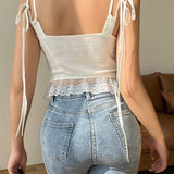 Sexy Lace Trim Backless Tie Crop Top