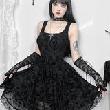 Gothic Vintage Lace Patchwork Sleeveless Draped Spaghetti Strap Bodycon Cami Dress