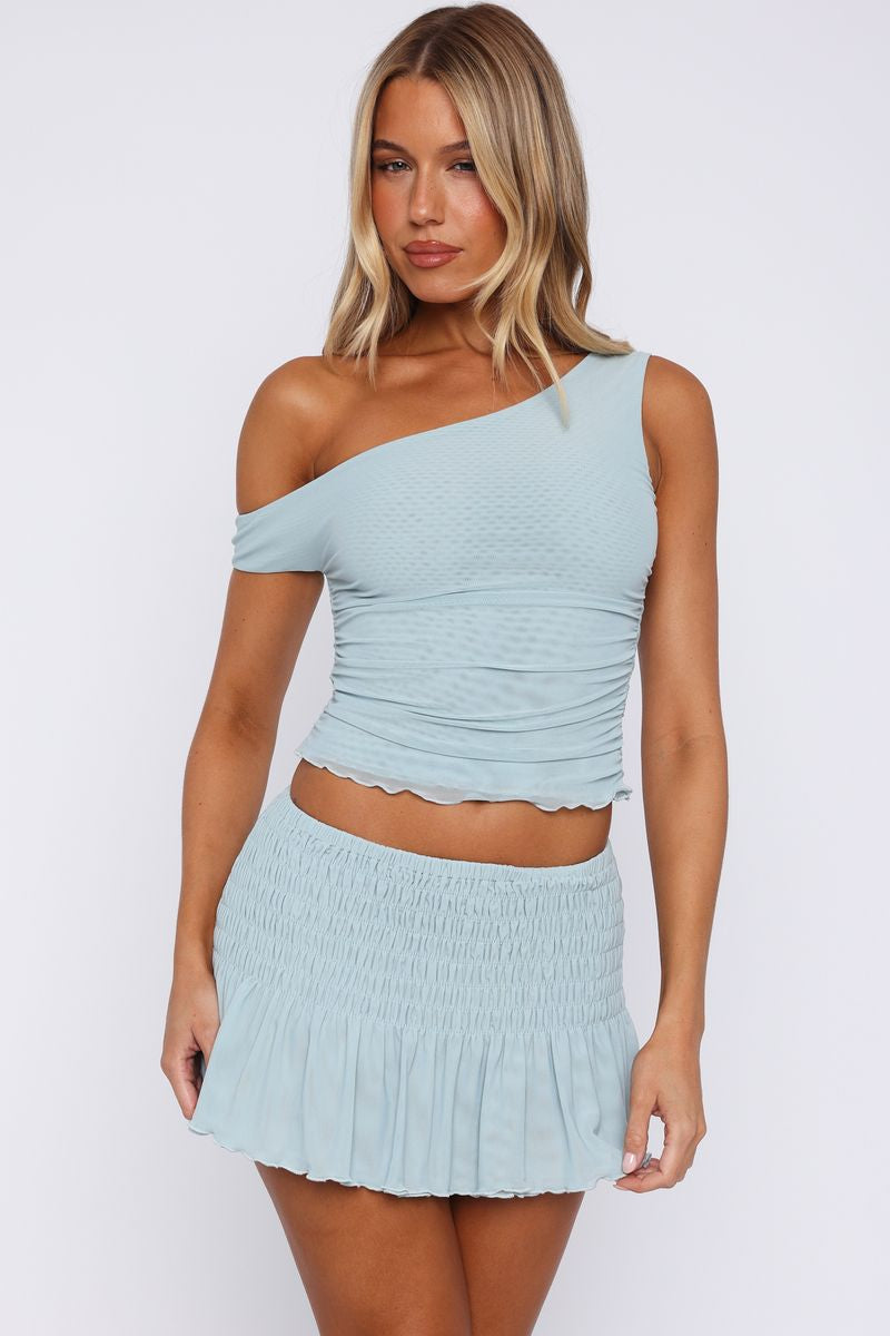 Break The Limits Shirred Mini Skirt Powder Blue