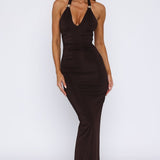 Waste A Moment Halter Maxi Dress Chocolate