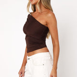 Don't Worry About It One Shoulder Top Chocolate
