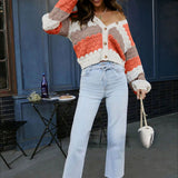 Colorblock V Neck Knit Sweater