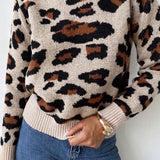 Colorblock Leopard Crewneck Sweater