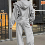 Zipper Hoodie Long Sleeve Wide Leg Pants Two Piece Set