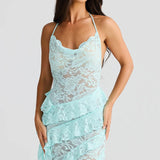 Backless Lace Halter Maxi Dress