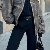 Faux Leather Zipper Bomber Jacket