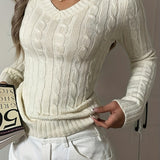 Casual Cable Knit V Neck Sweater