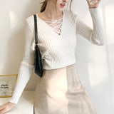 Slim Fit Lace Up V Neck Sweater
