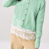 Green Knit Cuffed Solid Chic Cardigan