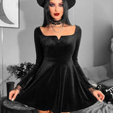 Y2K Harajuku High Waist A-Line Mini Punk Grunge Vintage Flare Sleeve Velvet Lolita Dress